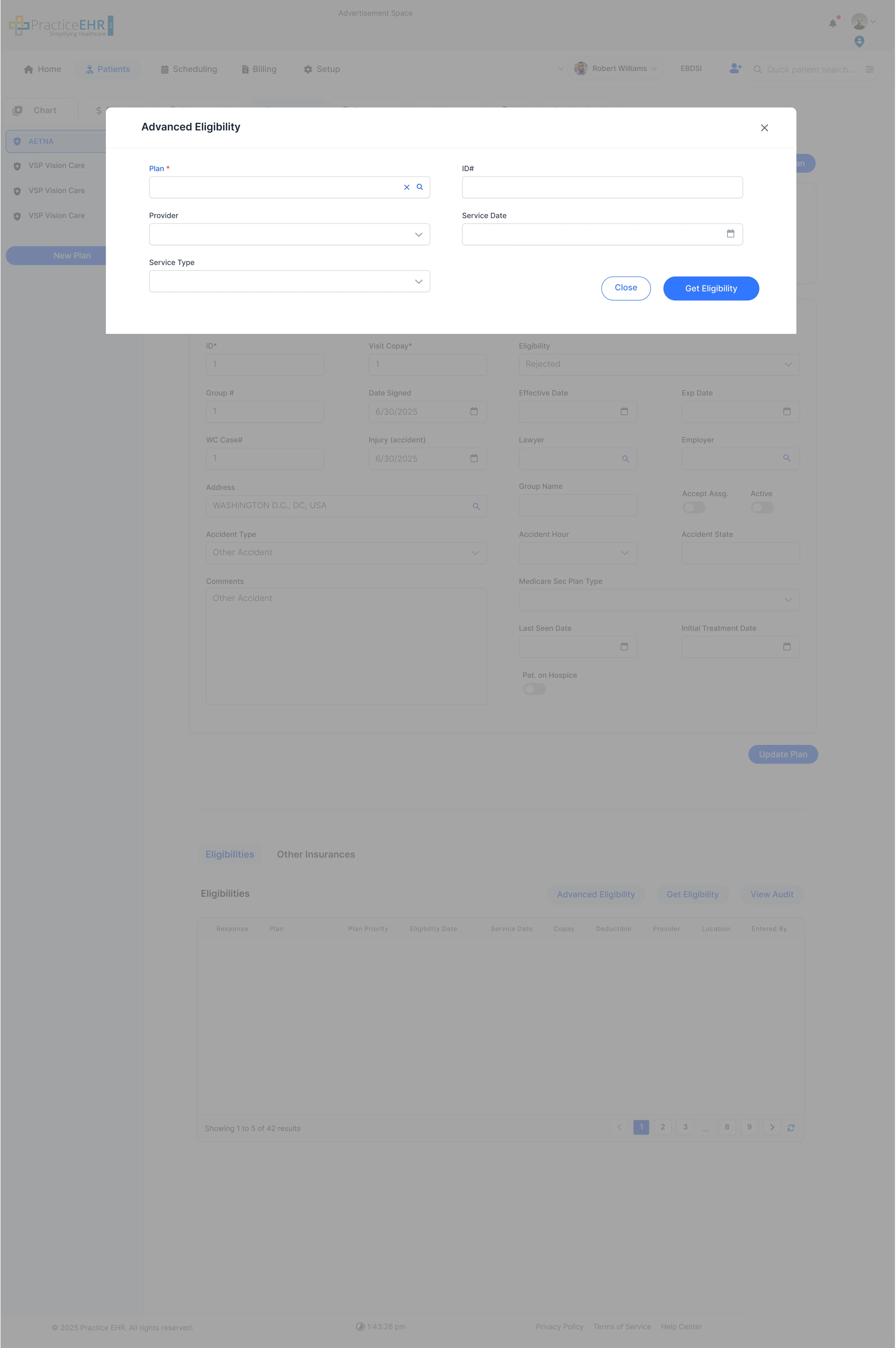 Advanced Eligibility modal